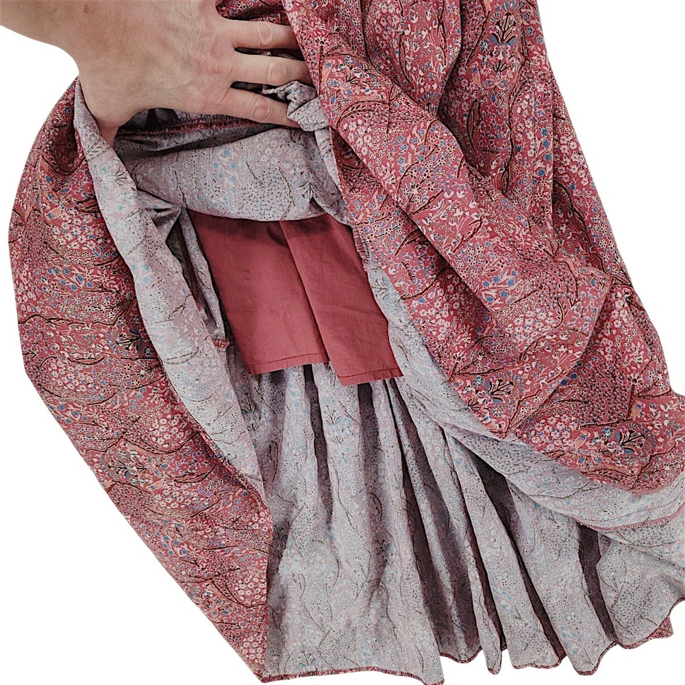 PAIGE Tiered Maxi Dress M Brick Red Multi Floral Smocked Ruffle Festival Prairie - Picture 9 of 13
